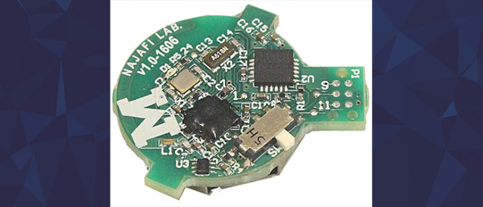 Tiny circuit board with block M logo